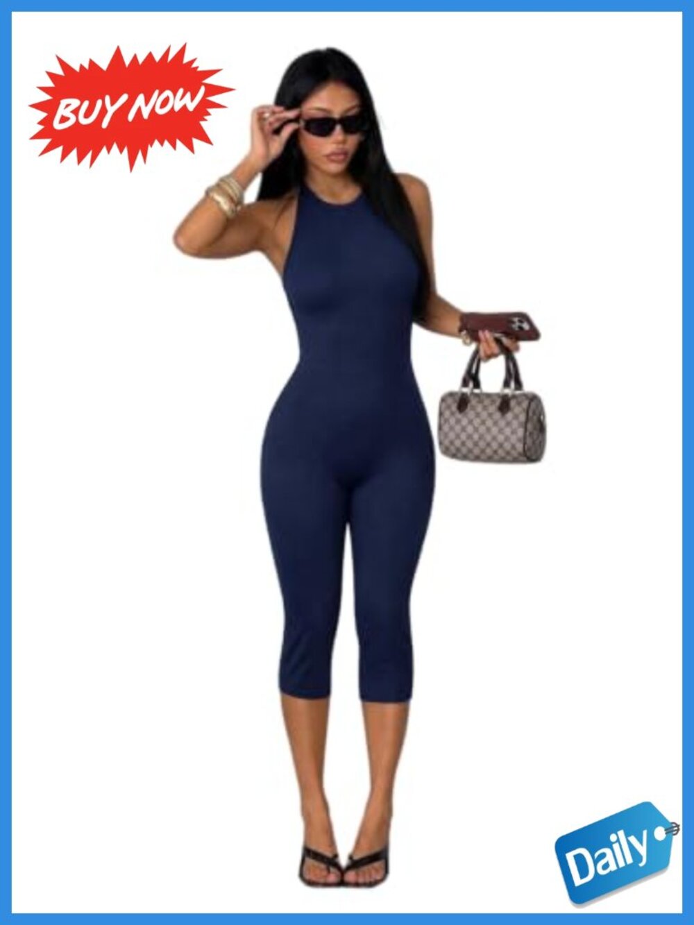 Verdusa Halter Backless Capri Jumpsuit Sleeveless Slim Fit One Piece Romper